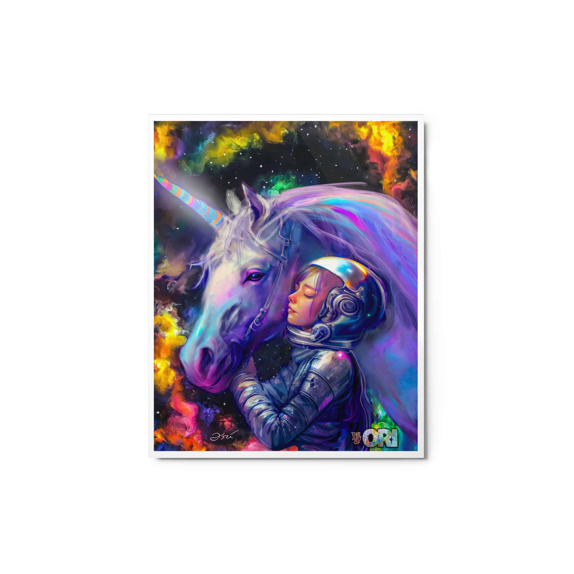 36″ X 24″ METAL PRINT Astronaut Girl With Space Unicorn ( Artist Ori Bengal) Bonus 1:111 NFT ( MInted April 8th, 2023)